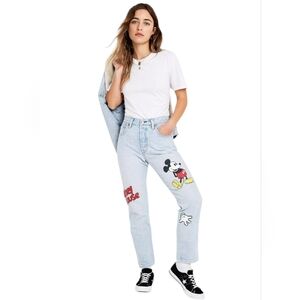 Levis x Disney Mickey Mouse Jeans light wash blue 501 Original Cropped Graphic